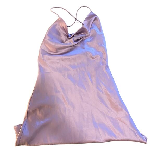 Le Lis Purple Satin Cowl Neck Mini Dress Strappy Open Back Size Small NWT - Picture 1 of 5